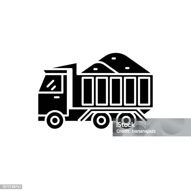 Dump Track With Sand Black Icon Vector Sign On Isolated Background Dump Track With Sand Concept Symbol Illustration Stock Illustration - Download Image Now