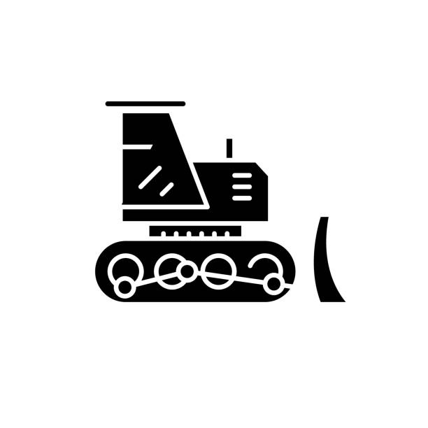 ilustrações, clipart, desenhos animados e ícones de ícone de escavador preto, vector sinal sobre fundo isolado. símbolo do conceito de escavador, ilustração - earth mover bulldozer construction scoop