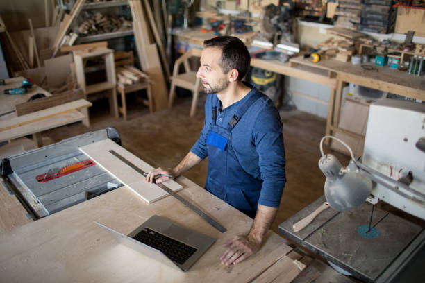 istock Mature Carpenter in Small Shop 1077741330