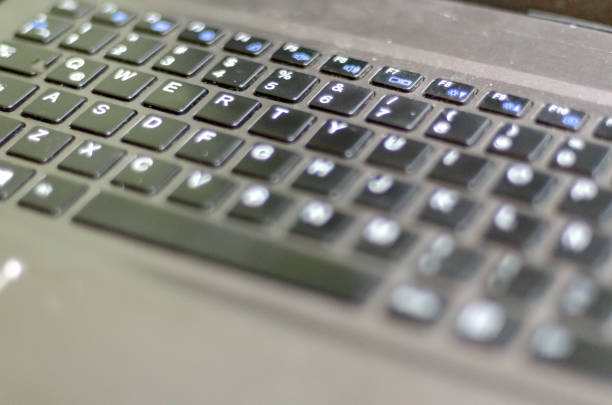 Notebook keyboard with shallow depth of field focused on letters w a s d