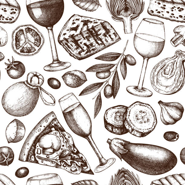 ilustrações, clipart, desenhos animados e ícones de padrão de vinho e queijo - zucchini vegetable food food and drink