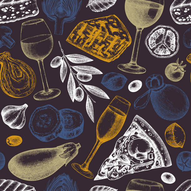 ilustrações, clipart, desenhos animados e ícones de padrão de vinho e queijo - zucchini vegetable food food and drink