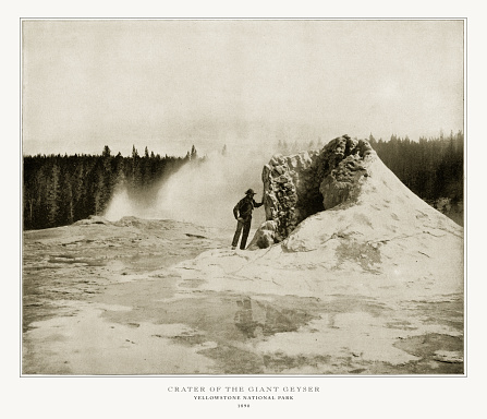 Antique American Photograph: Crater of the Giant Geyser, Yellowstone National Park, Colorado, United States, 1893: Original edition from my own archives. Copyright has expired on this artwork. Digitally restored.
