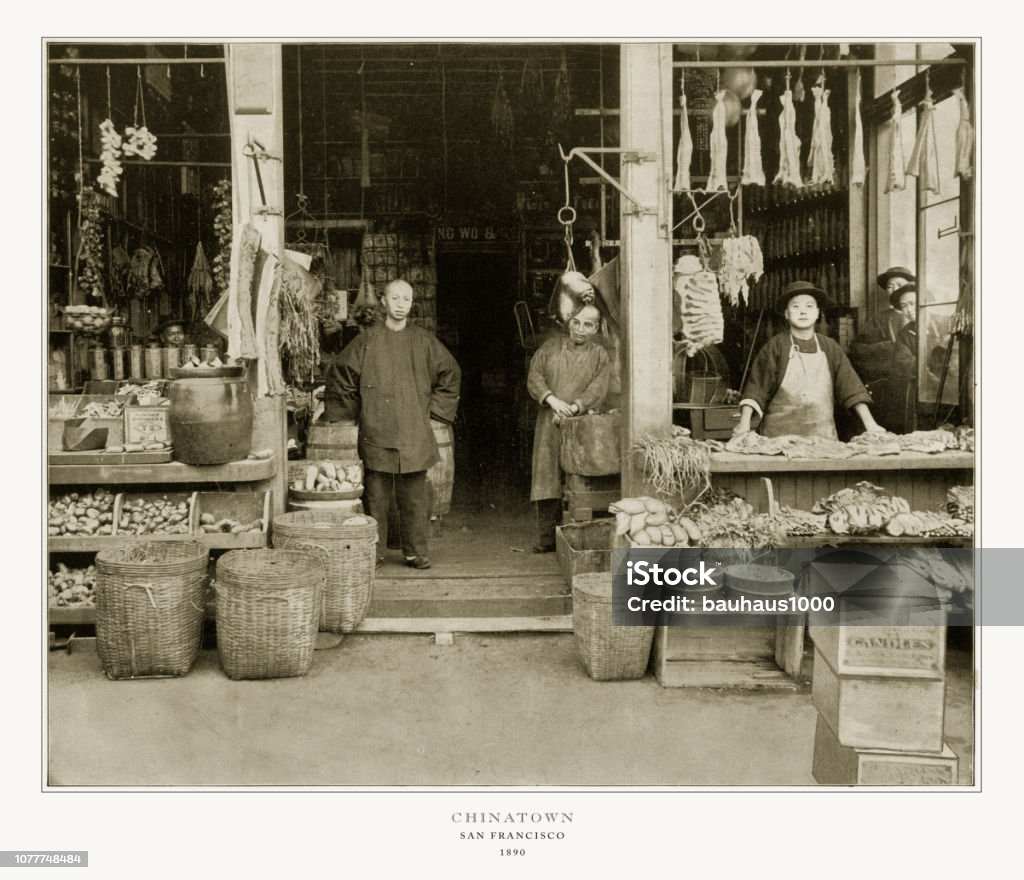 Chinatown, San Francisco, California, United States, Antique American Photograph, 1893 Antique American Photograph: Chinatown, San Francisco, California, United States, 1893: Original edition from my own archives. Copyright has expired on this artwork. Digitally restored. Archival Stock Photo
