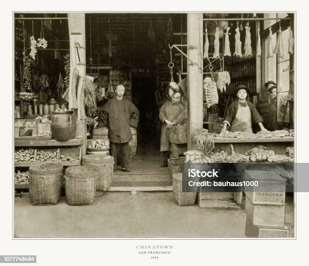 Chinatown San Francisco California United States Antique American Photograph 1893 Stock Photo - Download Image Now