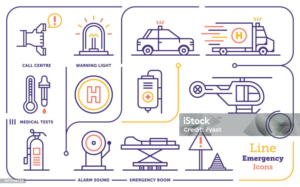 Emergency Services Line Icon Set Line icon vector illustrations of emergency services, rescue services, organizations, public safety. Line Art stock vector