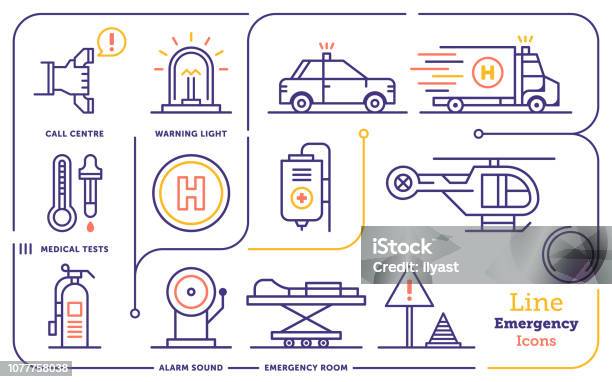 Emergency Services Line Icon Set Stock Illustration - Download Image Now - Line Art, Emergency Sign, Accidents and Disasters