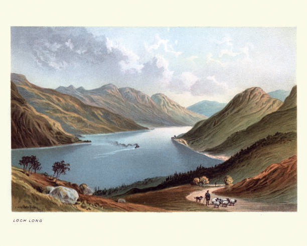 ilustrações, clipart, desenhos animados e ícones de loch long, escócia, século xix - loch