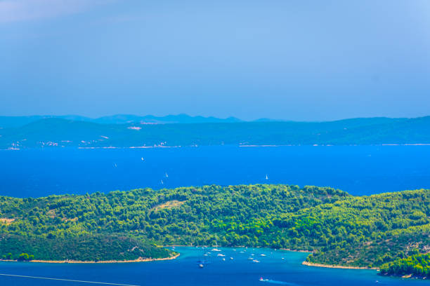 Aerial view at marble hidden bay in Dalmatia region, Ciovo peninsula.