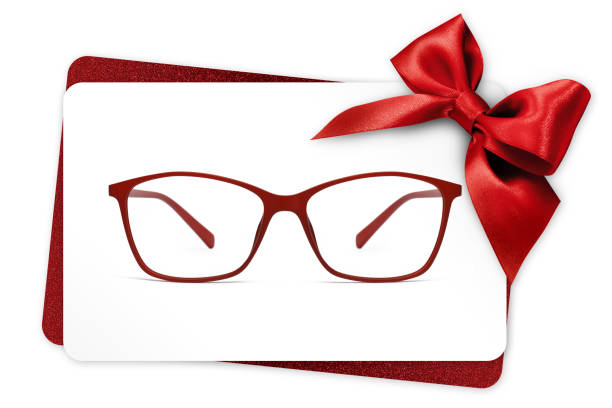 istock eyeglasses gift card, red spectacles and red ribbon bow, isolated on white background 1077761018