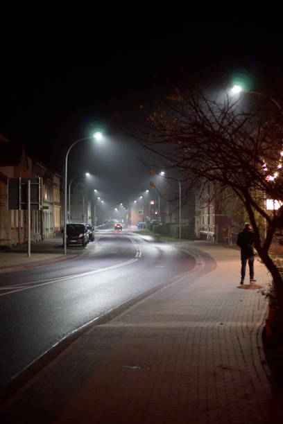 istock Foggy weather by night 1077762808
