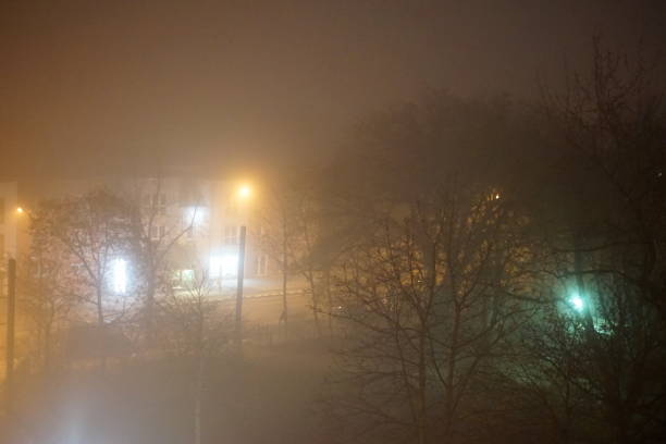 istock Foggy weather by night 1077762910