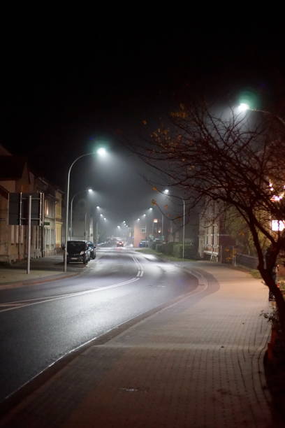 istock Foggy weather by night 1077762914
