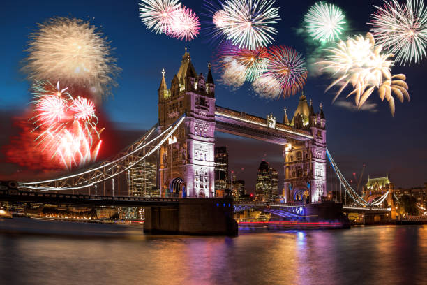 istock Tower Bridge with firework in London, England (celebration of the New Year) 1077765122