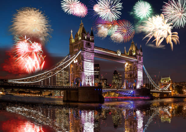 istock Tower Bridge with firework in London, England (celebration of the New Year) 1077765190