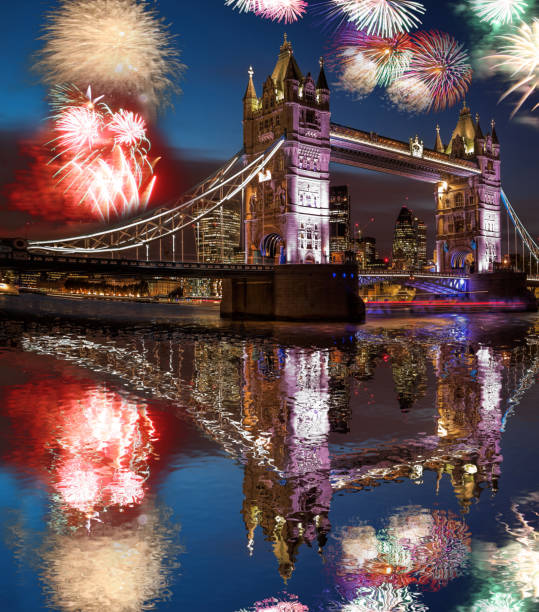 istock Tower Bridge with firework in London, England (celebration of the New Year) 1077765200
