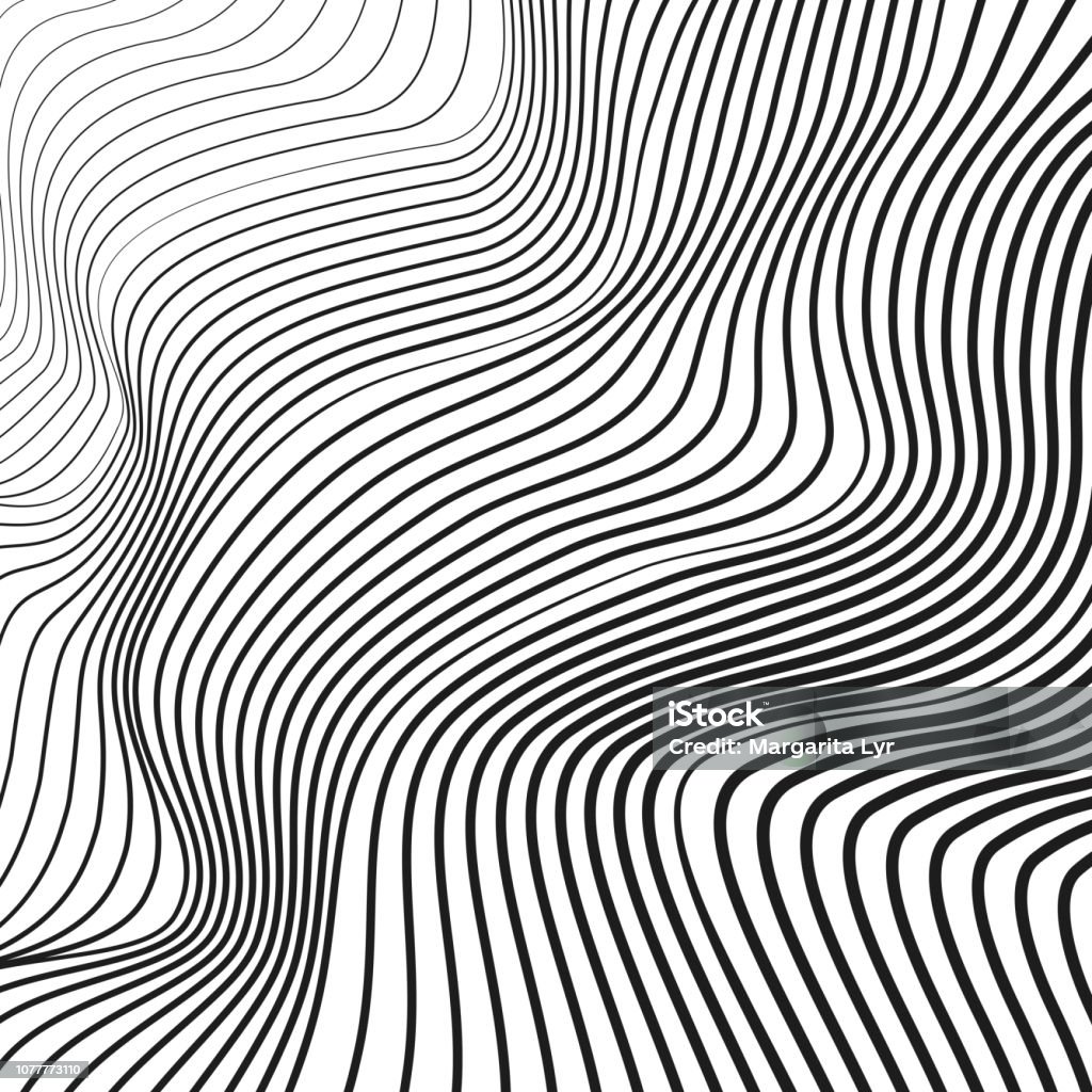 Modèle de vague noir et blanc. Squiggle Vector, agitant les lignes dynamiques. Abstrait art op design. Fond de Tech, s’écoulant des formes d’onde simples. Illusion conceptuelle moderne. EPS10 illustration - clipart vectoriel de Isoligne libre de droits