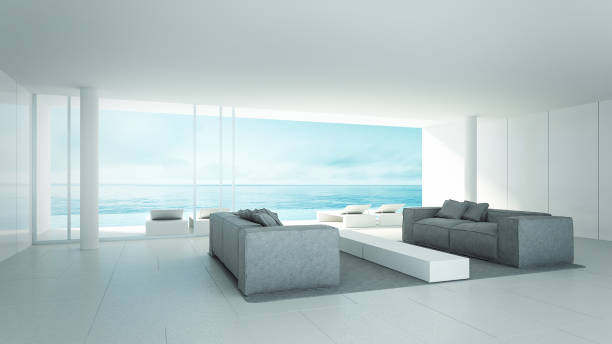 istock Interior of Beach living on Sea view and luxury modern / 3d rendering 1077774444