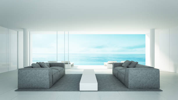 istock Interior of Beach living on Sea view and luxury modern / 3d rendering 1077774446