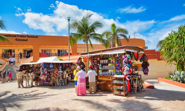 Many Tourists Shopping at Cozumel Cruise Terminal