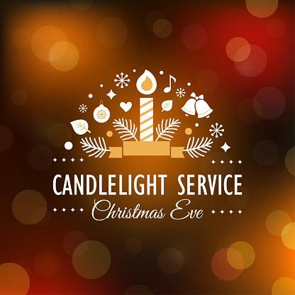 Christmas Eve Candlelight Service Invitation. Blurry Background
