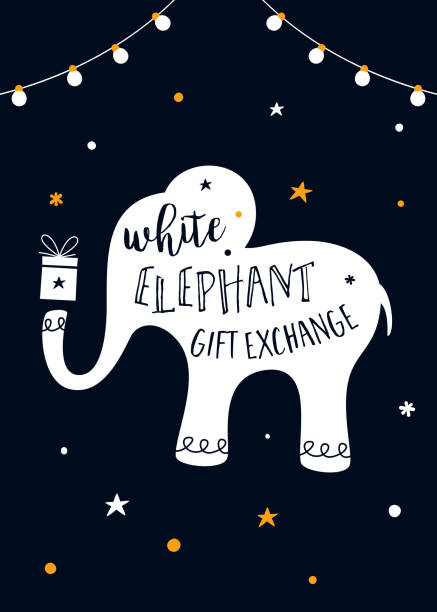 illustrations, cliparts, dessins animés et icônes de white elephant gift exchange jeu vector illustration - éléphant