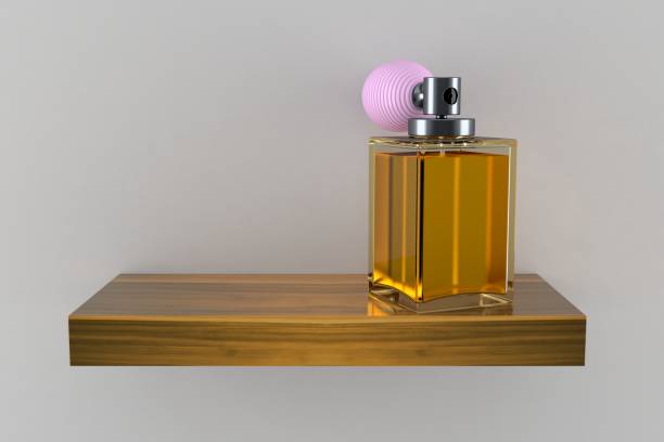 istock Perfume bottle on wooden shelf 1077820184