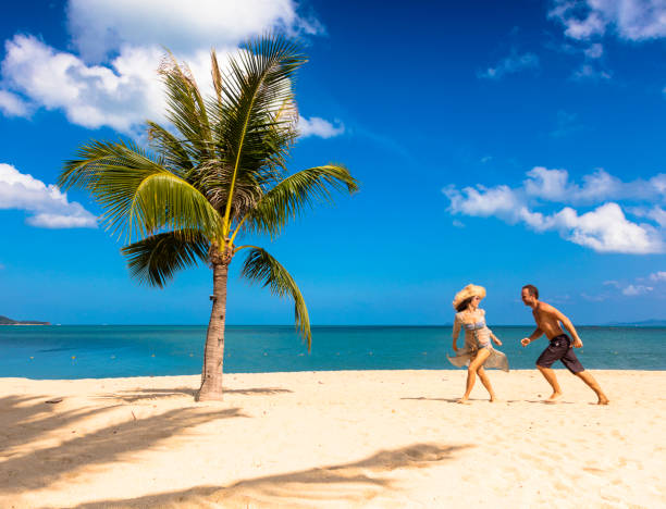 istock Couple on tropical beach 1077834846