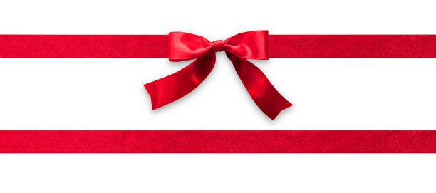 red ribbon band stripe or satin fabric bow isolated on white background with clipping path for banner design, greeting card and christmas gift decoration - christmas paper fotos imagens e fotografias de stock