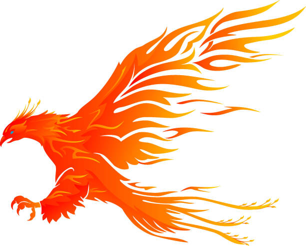 ilustraciones, imágenes clip art, dibujos animados e iconos de stock de vibrante llama de phoenix ave - afilado ilustraciones