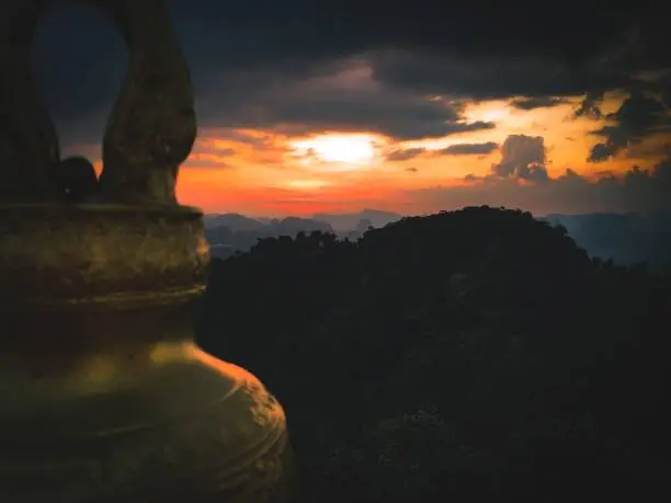 Picture shot on the top of Tiger Cave Temple in Krabi Thailand.