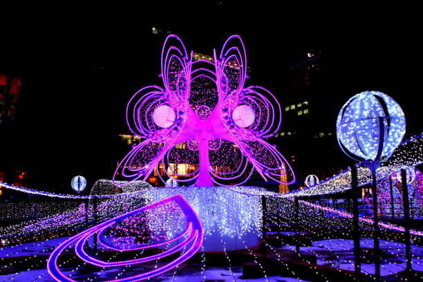 Title, Blooming · Fountain · Blooms  Hokkaido, Sapporo Odori Park, the landscape of the venue of White Illumination Odori 3-chome on December 2, 2018, the title, \