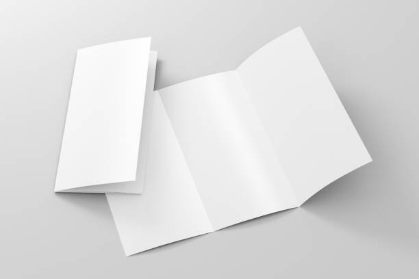 Blank trifold brochure A4 booklet Blank trifold brochure A4 booklet on white background with clipping path. Folded and unfolded. 3D illustration unfolded stock pictures, royalty-free photos & images