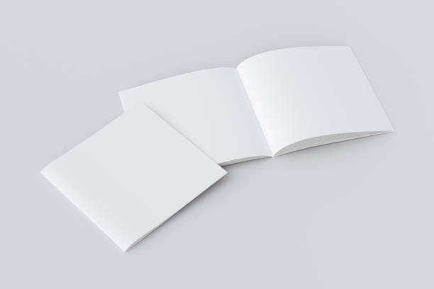 Open and closed  blank booklet Open and closed square blank booklet on white background with clipping path around booklets. 3d illustration square stock pictures, royalty-free photos & images