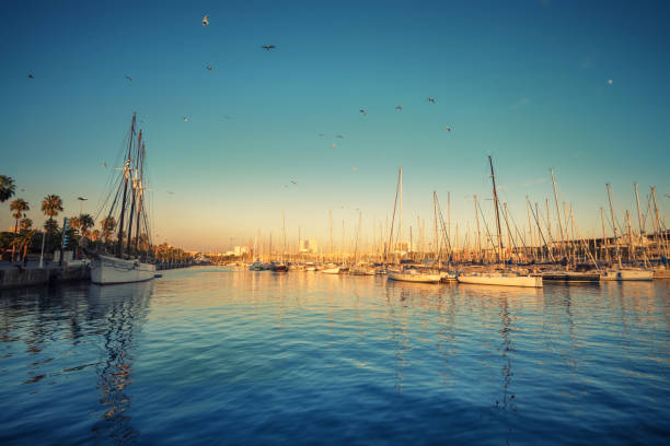 Barcelona harbour view stock photo