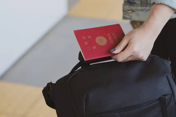 Cropped woman  holding passports and  suitcase