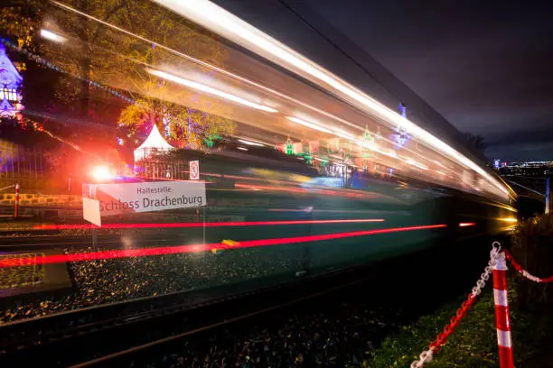 rack railway drachenfelsen koenigswinter at night speed lights