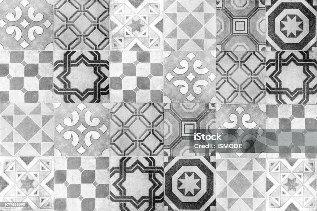 Vintage ceramic tiles wall decoration. Turkish ceramic tiles wall background Tile Stock Photo