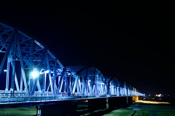 istock Yoshino River bridge and Glass eel fishing 1077870794