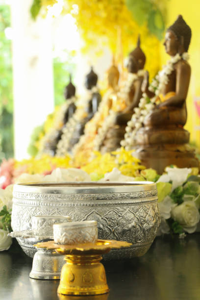 istock Bathing rite for Buddha images and the monks. 1077871066