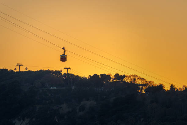 cable car at dusk stock photo