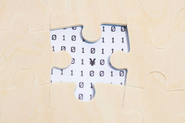 puzzles et code binaire, coopération technique et le succès de gagnant-gagnant, symboles monétaires financières, renminbi - binary code puzzle coding technology photos et images de collection