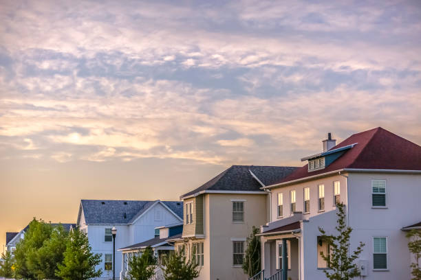 istock Residential homes in Daybreak Utah against sky 1077892092