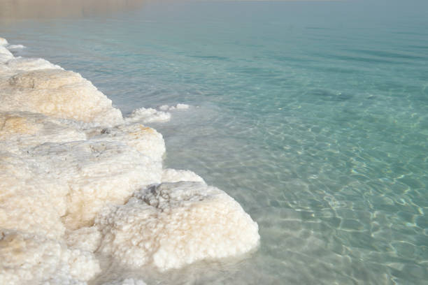 istock Dead Sea unique salty shore on a clear day close up 1077897084