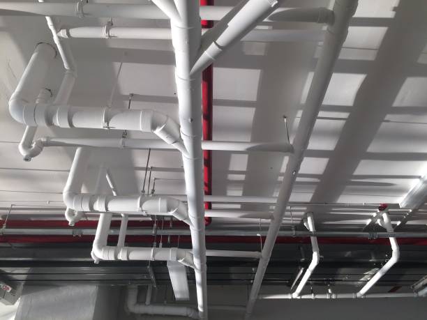 istock PVC Piping hanging underpass building inside the building. 1077903526