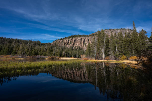 Mountain reflection in the water at Mammoth Lakes, California
