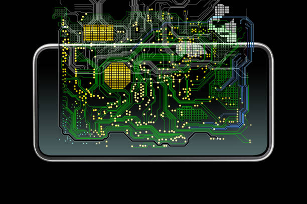Circuit board super close up toned in green color
