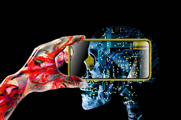 istock An artificial intelligence robot operates a smartphone or a tablet terminal and diagnoses the computer. Scanning the human body and do medical care and health care. 1077909134