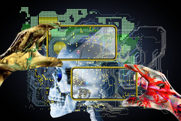 istock An artificial intelligence robot operates a smartphone or a tablet terminal and diagnoses the computer. Scanning the human body and do medical care and health care. 1077909164