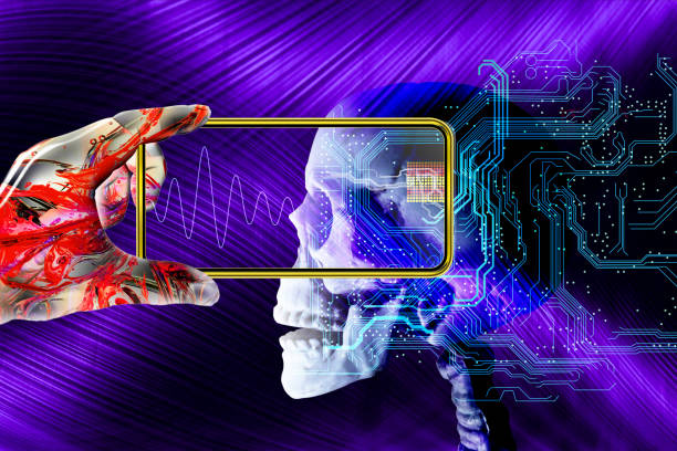 istock An artificial intelligence robot operates a smartphone or a tablet terminal and diagnoses the computer. Scanning the human body and do medical care and health care. 1077909186
